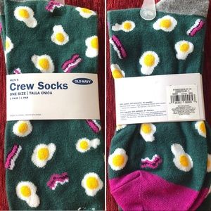 🆕🧦🍳🥓 BACON & EGGS Crew Socks Green Novelty